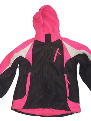 Jaqueta de lã com capuz The Children's Place Girl corta-vento preta/rosa 7/8 G002 - Imagem 1 de 4