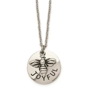 Stainless Steel Polished and Enameled Bumble Bee JOYFUL 22in Necklace - Picture 1 of 4
