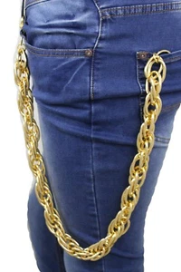 Men Gold Metal Wallet Chain Jeans Rock Multiple Chunky Thick Links Strand Biker - Picture 1 of 12