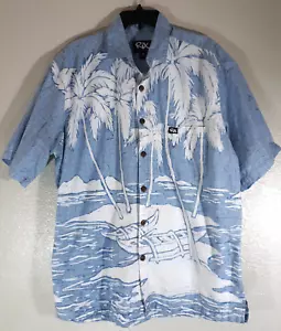 Camisa De Colección Rix Canoe Palms Hawaiian Island Aloha Manga Corta Azul Blanco Para Hombres XL - Imagen 1 de 4