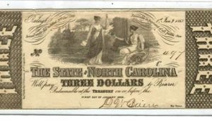 $3 "NORTH CAROLINA" (CRISPY)!!! 1800'S $3 "NORTH CAROLINA" 1800'S CRISPY NOTE! - Picture 1 of 3