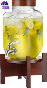 Glass Drink Dispenser with Acacia Wood Stand and Lid,1 Gallon Beverage Dispenser - Picture 1 of 12