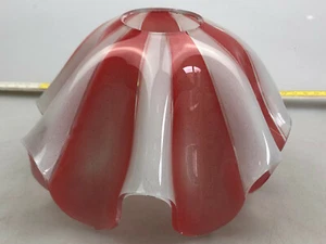 30er 40er Lampenschirm Ersatz Glas Art Deco Gestreift Rot/ Weiß Antik - Picture 1 of 9