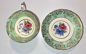 PARAGON LIGHT GREEN TEACUP FLORAL SAUCER with Gold Trim - Picture 1 of 5