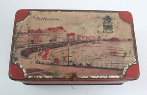 Vintage Eastbourne Meliora Sequimur Small Red Rectangular Tin 1940s-50s - Picture 1 of 10