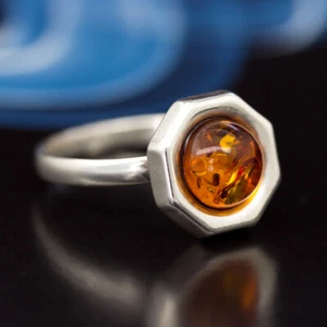 Bernstein Silber 925 Ring Sterlingsilber R0021 Ringgröße: 57 (18,1 mm Ø) - Bild 1 von 4