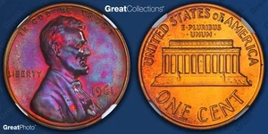 1961 TONED Lincoln Memorial Cent Proof NGC PF 66 BN PR66BN Toning Coin 1C - Picture 1 of 5