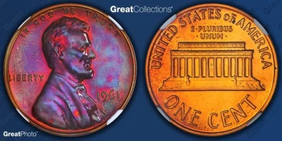 1961 TONED Lincoln Memorial Cent Proof NGC PF 66 BN PR66BN Toning Coin 1C - Image 1 of 4