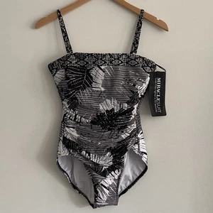 Miraclesuit Womens Black White Floral Castaway Swimsuit Size 8 Convertible - Picture 1 of 15