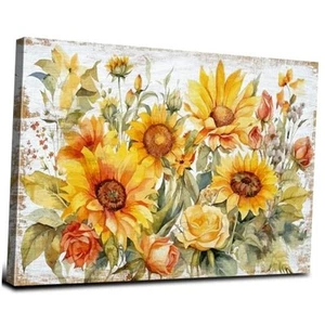 Rustic Sunflower Wall Art Kitchen Bathroom Decor Vintage Farmhouse Flower - Picture 1 of 7