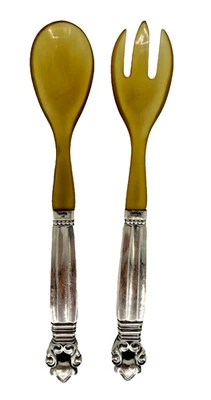 Par de servidores de salada vintage Georg Jensen prata esterlina padrão bolota - Imagem 1 de 4