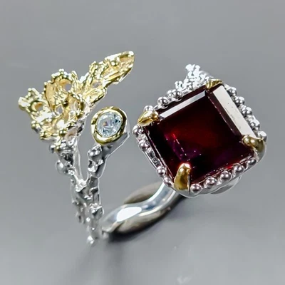 Anel de hessonita natural de joias Fine Art prata esterlina 925 tamanho 9/R436954 - Imagem 1 de 4