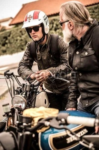 THE ROKKER Giacca Bomber Uomo Marrone Cerato Motociclista Impermeabile Taglia M/L - Foto 1 di 23