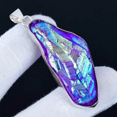 Purple Titanium Quartz 925 Silver Plated Handmade Pendant of 2.6" - Image 1 of 3