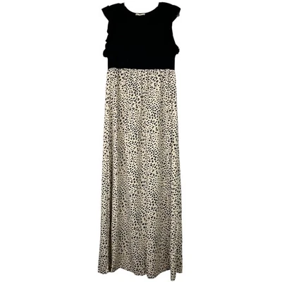 Maxi Vestido Beeson River Para Mujer XL Negro Crema Estampado Animal Sin Mangas Volantes Foto 1 de 4