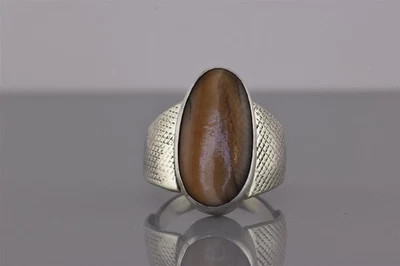 Anillo de plata de ley 24 mm ovalado marrón ágata entrecruzada banda cónica 10 g 925 talla: 9 Foto 1 de 4