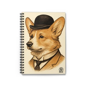 Cuaderno espiral ilustración corgi victoriano Rusty Gear, con reglas - Imagen 1 de 5