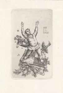 Exlibris Bookplate Kupferstich Ottohans Beier 1892-1979 Botanisiertrommel - Bild 1 von 1