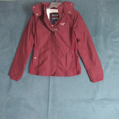 Chaqueta Hollister California Mujer Pequeña Borgoña Todo Clima Cremallera Completa Preparación Abrigo Foto 1 de 4