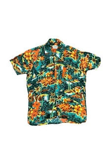 Vintage Aloha Hawaiian Shirt Button Up Rayon 60s Palm Trees Hawaii - Picture 1 of 4