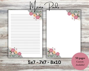 Pink Memo Pads, Floral Notepad, Writing Pads, Cute Notepad, Office Gift Idea - Picture 1 of 3