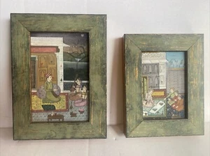 Lot Of 2 Fine Old Indian MUGHAL Miniature Paintings Eating Scene & Music Scene - Picture 1 of 23