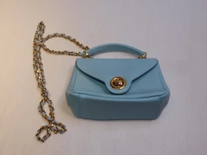 Scully & Scully Blue Leather Small Purse, Gold Tone Metal - Picture 1 of 9