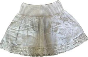 Express Eyelet Mini Skirt Women's XSmall White Smocked Elastic Waist Boho - Picture 1 of 6