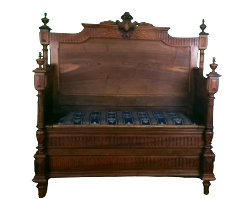 Antique French walnut bench with storage Cover