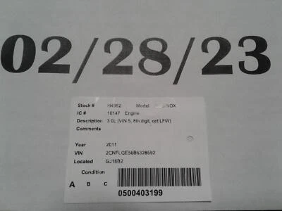 Used Engine Assembly fits: 2011 Chevrolet Equinox 3.0L VIN 5 8th digit Foto 1 de 4