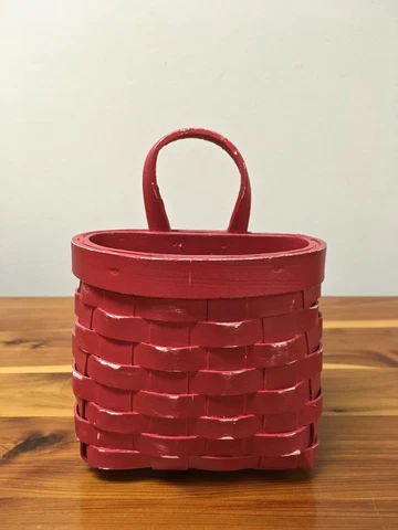 Small Distressed Wooden Wall Basket - Red Cover