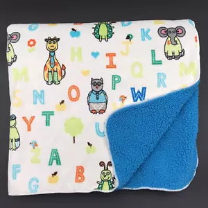 Tiny Tilia Baby Blanket Alphabet Animals Sherpa Blue Avon - Picture 1 of 9