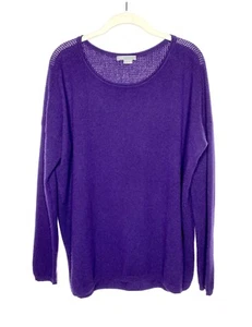 VINCE Womens Purple Sheer Boat Neck Long Sleeve Sweater Sz L Wool Cashmere Blend - Picture 1 of 6