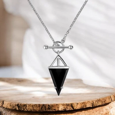 Collar de ónix negro collar con bloqueo en T colgante de plata de ley joyería de ónix negro Foto 1 de 4