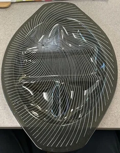 Vintage Lausitzer Glas Kristall 60s Op Art Serving Tray Glass Smokey Black White - Picture 1 of 3