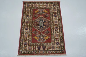 2x3 ft Red Kazak Afghan Hand Knotted Tribal Small Accent Rug - Picture 1 of 15