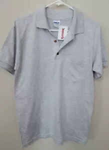Gildan Ultra Cotton Blend Gray Polo Short Sleeve T-Shirt 1 Pocket Size S-NWT - Picture 1 of 4