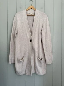 Repeat Knit Cardigan Sweater XS Beige Cotton Button Front Longline Pockets - Picture 1 of 5