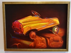 Joe Rust - Original Painting on Canvas 2014 - Pedal Car Scrap Yard - Framed - Picture 1 of 11
