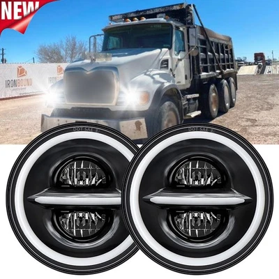Nuevo par de faros LED redondos de 7" haz alto/bajo PARA camiones de volteo Mack Granite CV713 Foto 1 de 4