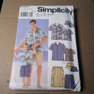 S81- Simplicity 5581, Uncut Pattern, Men + Boys Shirts, Hats, Shorts - Picture 1 of 6