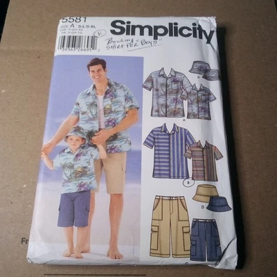S81- Simplicity 5581, Uncut Pattern, Men + Boys Shirts, Hats, Shorts - Image 1 of 4