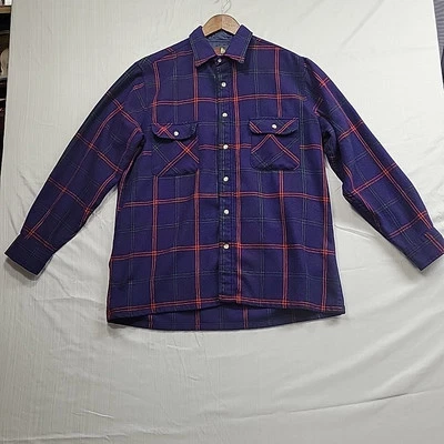 Camisa masculina vintage High Sierra botão XL mistura de lã roxa xadrez forrada  - Imagem 1 de 4