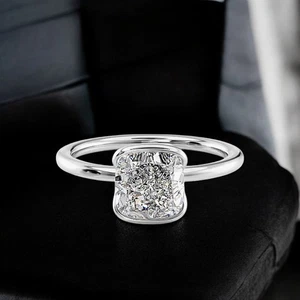 Anillo de boda semi montaje para mujer corte cojín sólido oro blanco 14k tallas 5 6 - Imagen 1 de 9