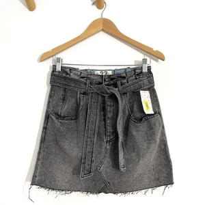 Free People We The Free East of Eden Black Belted Denim Mini Skirt NWT Size 27  - Picture 1 of 10