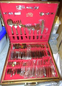 TBM Tailandia Níquel Bronce 12 Ajustes Cubiertos Cubiertos Mango de Palisandro Estuche de Madera - Imagen 1 de 9