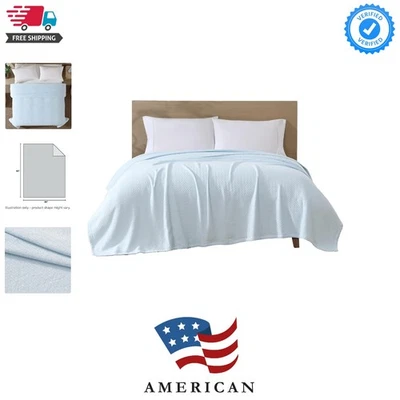 Manta de algodón orgánico azul hielo - Diseño de espiga suave y acogedor - Talla doble Foto 1 de 4