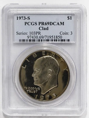 1973 S Eisenhower Clad Dollar PCGS PR69DCAM - Image 1 of 4