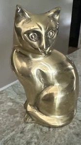 Vintage Solid Brass Cat Figurine 6” - Picture 1 of 4