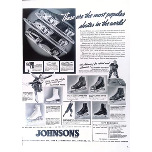 Ice Skates 1940 Print Ad Nestor Johnson World's Most Popular 11"X14" - Picture 1 of 3